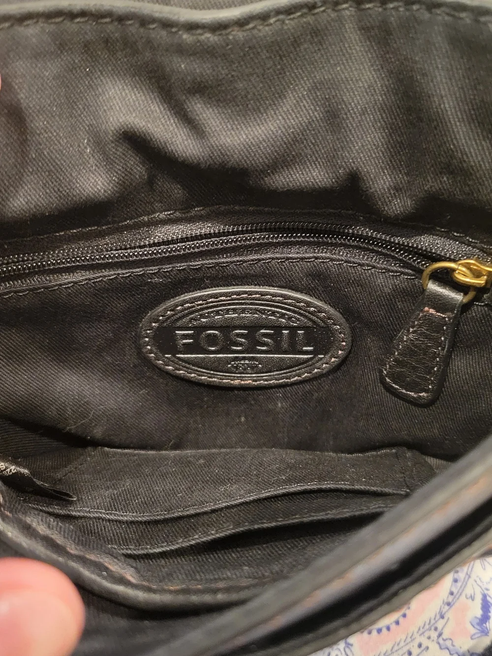 Fossil Black Leather Crossbody with Brass Turn-Lock